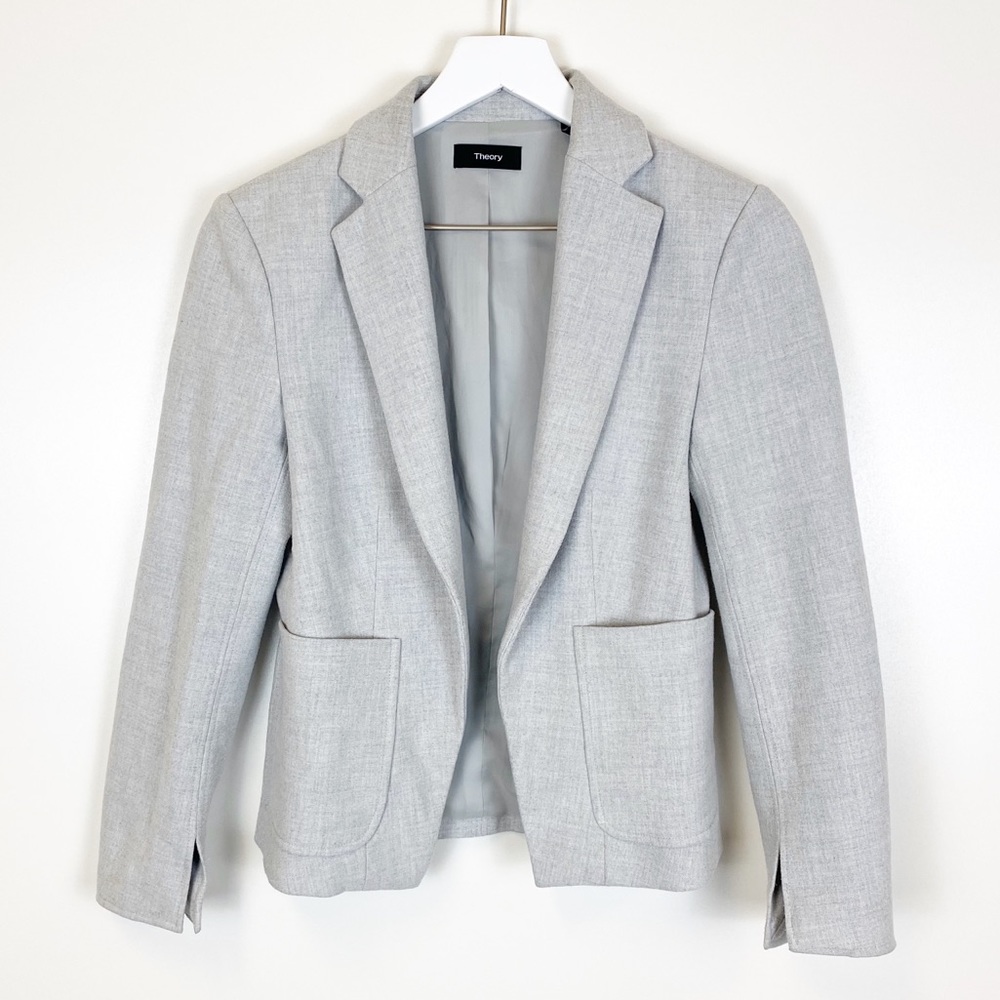 Theory Jonita Soft Flannel Grey Open Slit Blazer